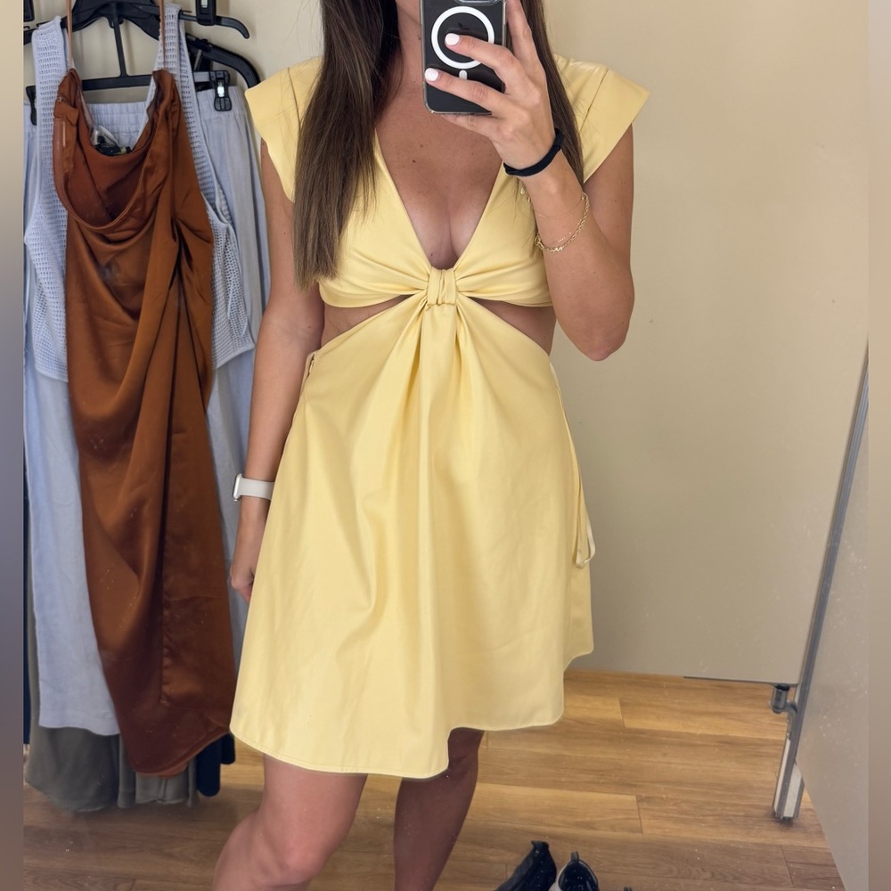 Jason Wu Vegas Leather Yellow Cut-Out Dress